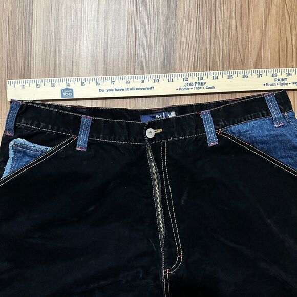 Y2K/2000s Black Blue Velvet Baggy Velvet Jean Denim Shorts Carpenter Skater - Picture 4 of 8